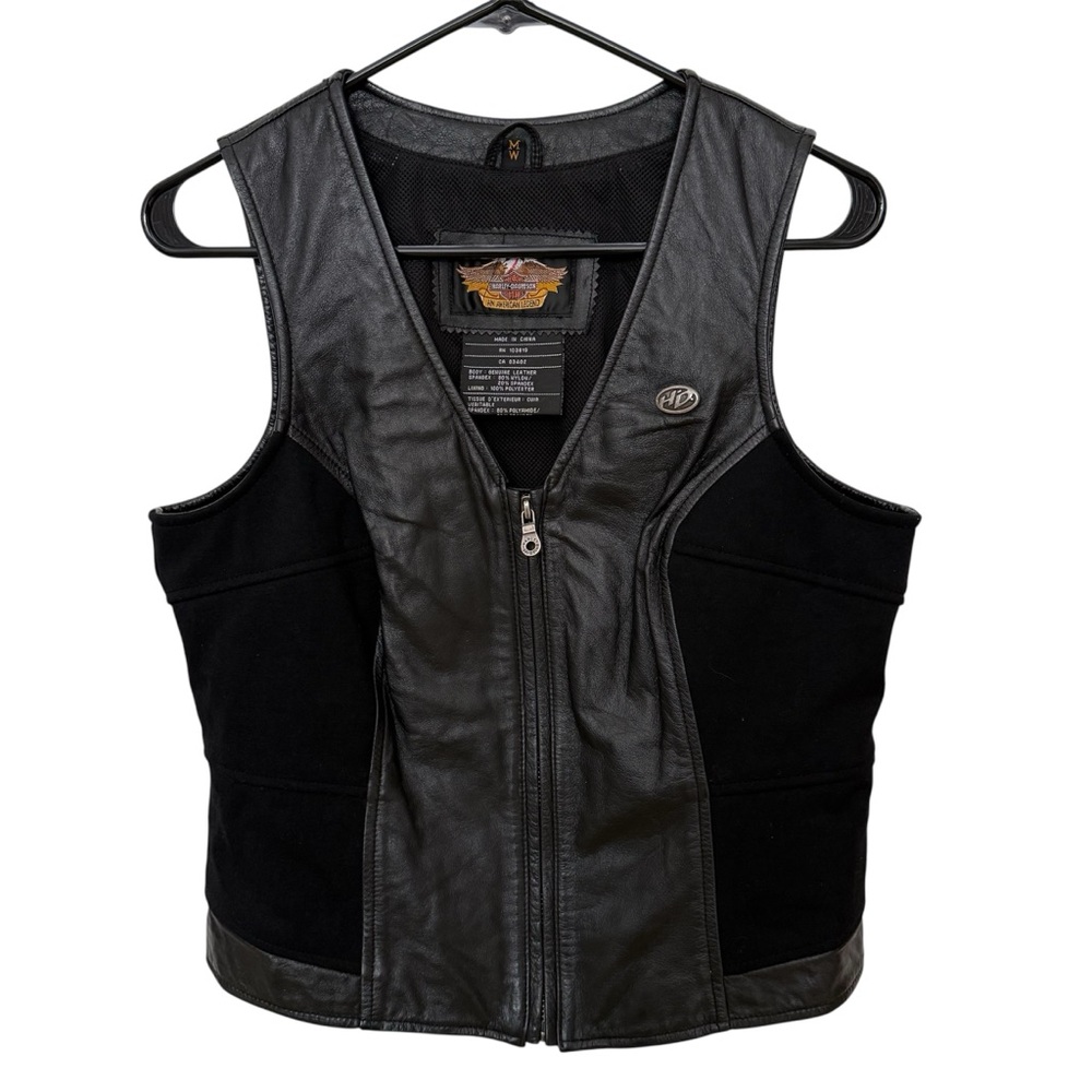 Women’s Harley-Davidson Black Leather Motorcyle Vest Back Logo Size‎ M